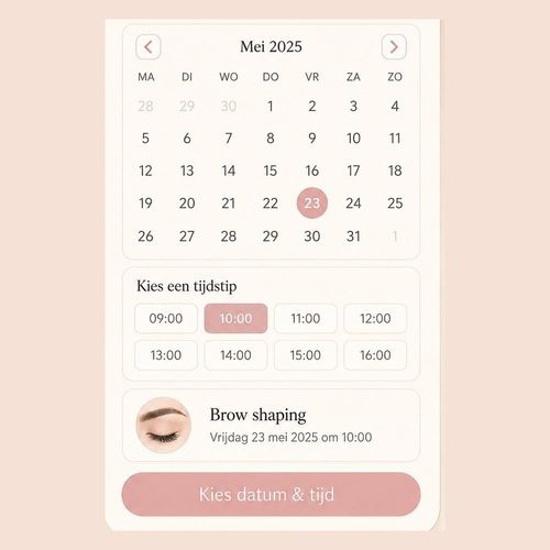 Kies datum en tijd in de online agenda van Lumé Beauté