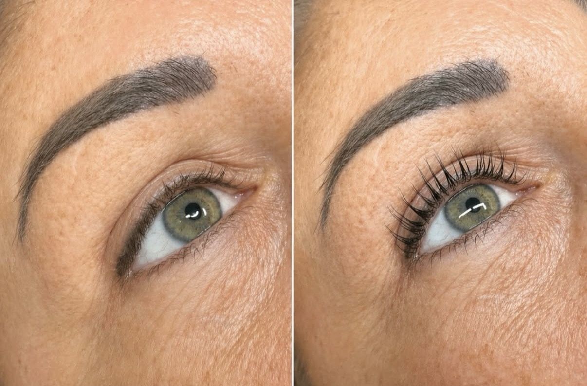 Lash Lift en Tint voor en na — meer lift, krul en diepte